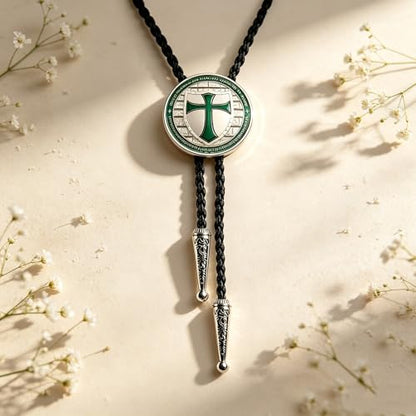 Fashionable Cross Bolo Tie Multi-Color Cross Shield Necktie - color: Green