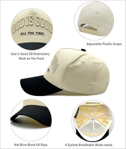 God is Good Hat, Christian Hats for Men & Women Religious Gift - color: Black/Beige