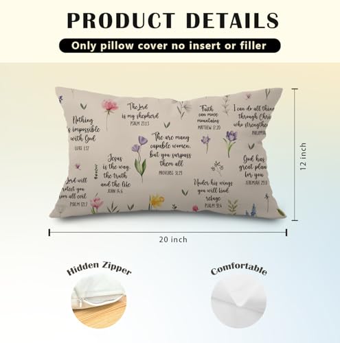 JINYO Bible Verse Pillow Cover, 12x20 inch, Christian Gifts for Women Men, Light Brown - color: Bible Pillow Covers(light Brown)