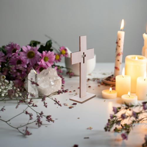 DOITOOL 20 Pcs Wooden Crosses for Crafts, Unfinished Standing Cross Centerpieces for Tables Easter Baptism Decorations, Catholic Religious Decor for First Communion