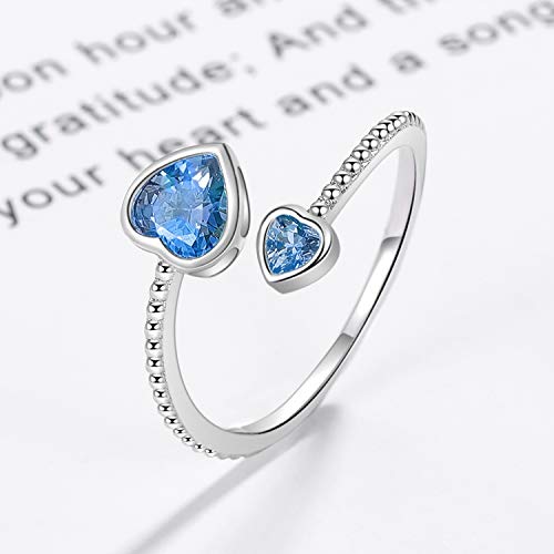 Step Forward 925 Sterling Silver Birthstone Rings for Women - Adjustable Open Heart Ring Constellation Month Band for Her Birthday Gifts Jewelry - color: December