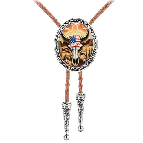 GelConnie Gothic Bolo Tie for Men Women 3D Art Western Cowboy Necktie - color: Cow Skull Bolo Tie