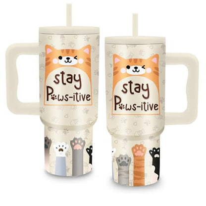 24oz Cat Paw Tumbler with Handle & Straw, Gift For Cat Lovers - color: Cat2