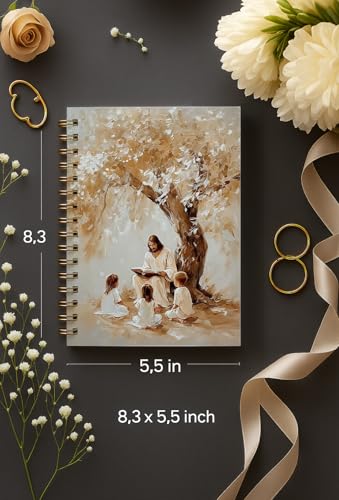 bitCNY Jesus Teaching Notebook – Spiritual Art Journal with Jesus and Children Illustration, 8.3x5.5 Inches Christian Notebook for Kids and Moms 411 - color: white-Jesus Teaching