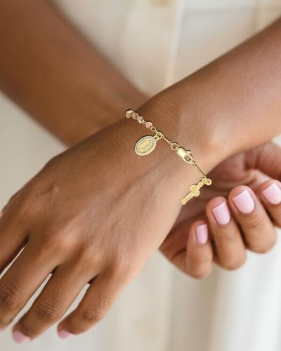 J&H DiaJuvelo Catholic Rosary Bracelet for Women 14K Gold Virgin Mary Rosarios Jesus Cross Charm Link Chain Virgen de Guadalupe Religious Jewelry Gifts for Confirmation Baptism First Communion - style: Gold Rosary C