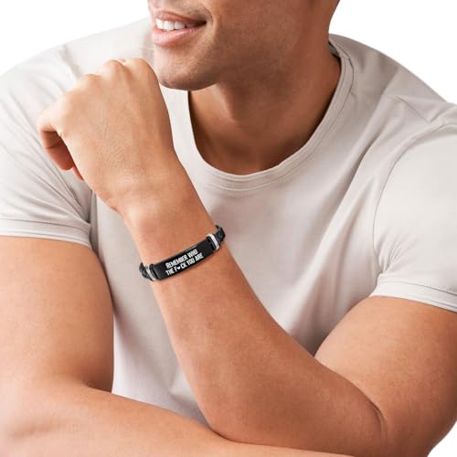 Leather Bracelet Sobriety Gifts for Men : Inspirational Quote/Bible Verse Engraved Braided Black Mens Bracelet for Him, Customized Religious Christian Gift Jewelry for Son/Dad/Boys/Boyfriend/Husband - style: 14:Remember who the fuk you are