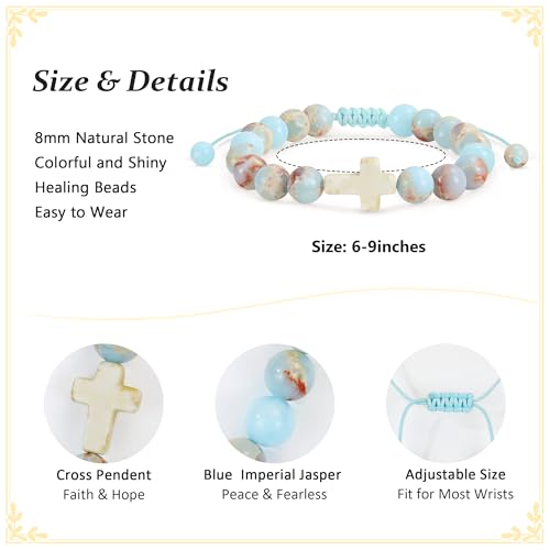 BAYLAY Gifts for Teen Girls Boys, Cross Bracelet for Kids Easter Christian Religious First Communion Baptism Confirmation Gifts for Girls Boys - color: Blue Imperial