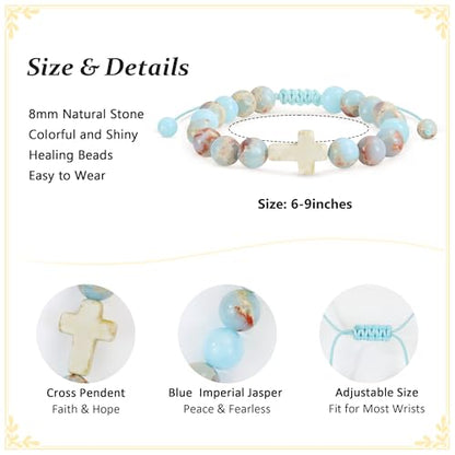 BAYLAY Gifts for Teen Girls Boys, Cross Bracelet for Kids Easter Christian Religious First Communion Baptism Confirmation Gifts for Girls Boys - color: Blue Imperial