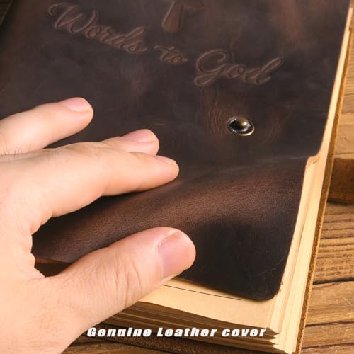 Genuine Leather Prayer Journal for Men – Handcrafted Crazy Horse Leather Notebook with Lined Kraft Paper – Rustic Bible Journal – Christian Gifts for Men