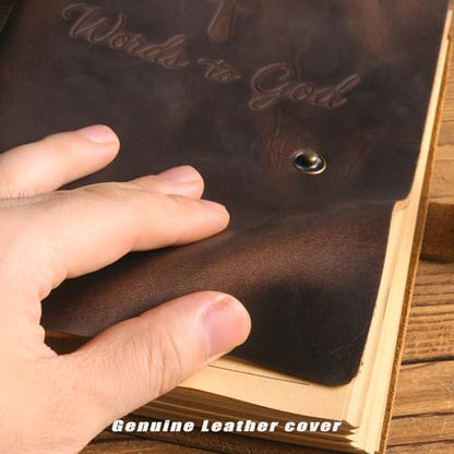 Genuine Leather Prayer Journal for Men – Handcrafted Crazy Horse Leather Notebook with Lined Kraft Paper – Rustic Bible Journal – Christian Gifts for Men