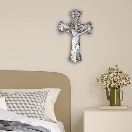 Taprion Crucifix Wall Cross - Saint Benedict Resin Wall Art - 10 Inch