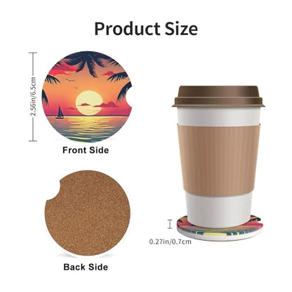 Beach Sunset Car Cup Holder Coasters 2 Pack 2.63" for Women - color: Orange
