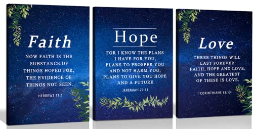 Faith & Hope Bible Verse Wall Art - Christian Canvas Wall Art, Religious Decor Gift for Living Room & Bedroom (29 x 38cm x 3pcs) Framed Starry Sky - color: Bible1