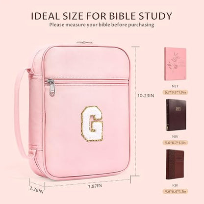WOBAGMEN Bible Cover for Women,Pink PU Leather Personalized Bible Case with Bible Study Supplies,Including Tabs and Highlighter Set, Faith Chiristain Gift for Women Girls (Pink, G) - size: G