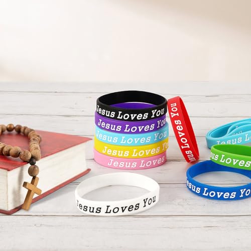 JUNEBRUSHS 42pcs Jesus Loves You Silicone Bracelets Bulk - style: Jesus Loves You Style