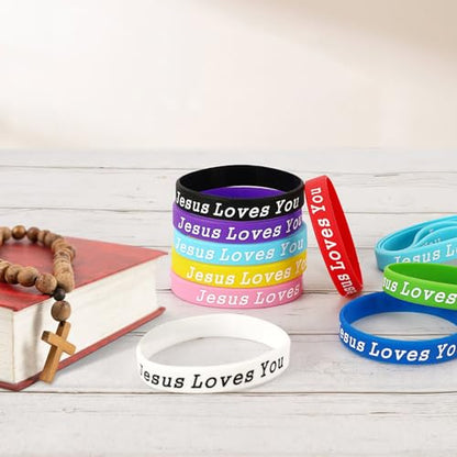 JUNEBRUSHS 42pcs Jesus Loves You Silicone Bracelets Bulk - style: Jesus Loves You Style