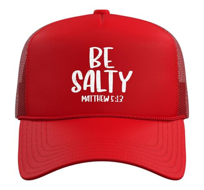 Be Salty Matthew 5:13 Bible Verse God Jesus Faith Christian Trucker Hat with Adjustable Mesh Back - color: Red