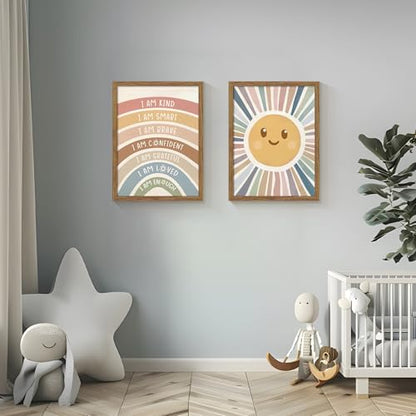 2 Piece Framed Boho Rainbow Kids Room Wall Art 12x16 Inch - color: sunshine, size: 16"L x 12"W