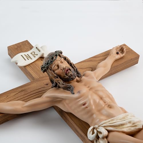 BC Catholic Large Crucifix Wall Cross, 37.8"H Jesus Christ Cross for Altar - size: 37.8"L x 20.9"W