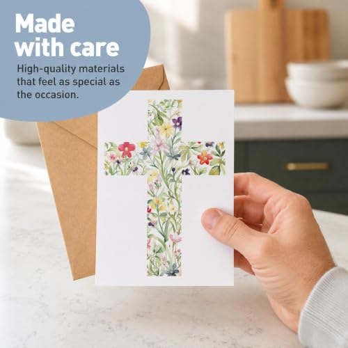 Easter Multipack Card Set, Religious Cards Pack of 6 - Thank You, Confirmation, Christening, Baptism, Sympathy - Floral Cross Design - Luxury Multi-pack of Six, Blank Inside with Premium Envelopes