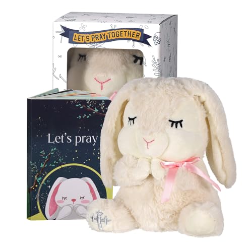 VUNCESSIN Baptism Gifts for Girls, Baby Dedication Gift, Christening Gifts for Baby Girls, Baptism Gifts Set Include 7'' Plush Bunny and Let's Pray Book in Keepsake Box. - color: Pink-bunny