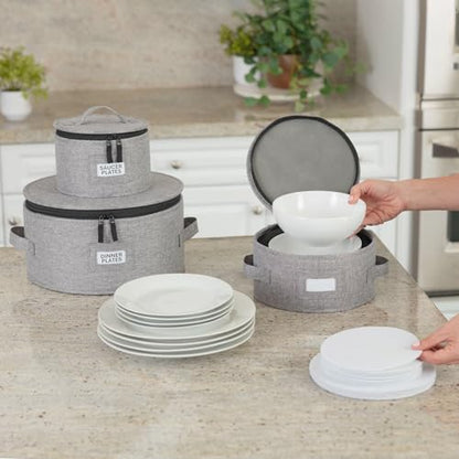 8pcs Hard Shell China Dinnerware Storage Containers with Lid - Heavy Duty Mug, Wine Glass, Platter, Silverware and Plate Storage Box - style: 8pc Set