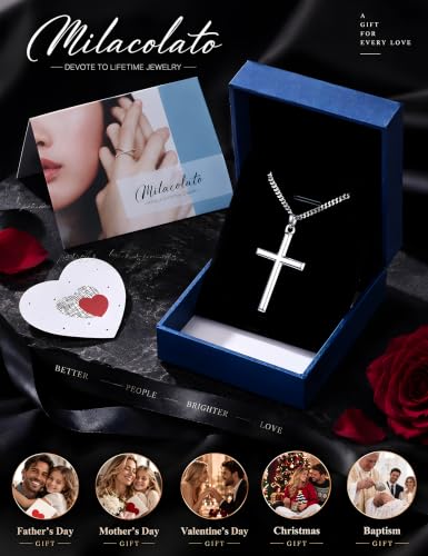 MILACOLATO Solid 925 Sterling Silver Cross Necklace for Men Women 16-24 in - color: Sterling Silver Cuban Chain, size: 18 in=46 cm