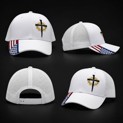 Christian Cross Baseball Cap for Men, American Flag - color: White