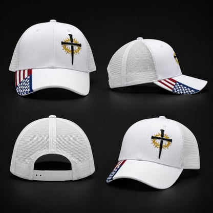 Christian Cross Baseball Cap for Men, American Flag - color: White