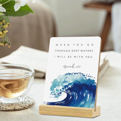 MUBIAO Rustic Wooden Plaque Sign with Stand, Isaiah 43:2 Scriptures, 4x5 Inches, Wood Material, Decorative Sign for Home Office Shelf Decor - color: Multicolor451