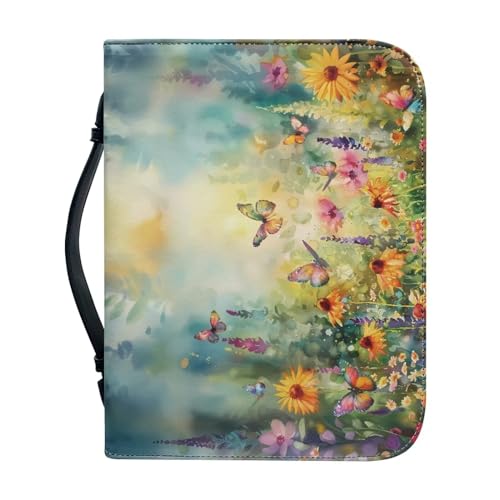 Boho Butterfly Floral Pattern Bible Cover for Women Men, Bible Case Bag with Top Handle PU Leather Bible Carrying Case for Church - color: Boho Butterfly Floral, size: 2X-Large