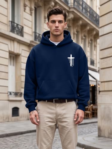 Christian Hoodies for Men Jesus Hoodies Faith Bible Verse Graphic Pullover - color: Blue, size: Small