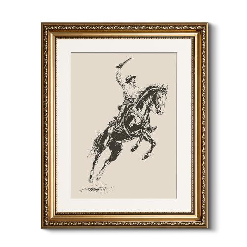 HUARCEY Vintage Gold Framed Western Cowboy Canvas Wall Art 13x16 Inch - color: To the West, size: 16"L x 13"W