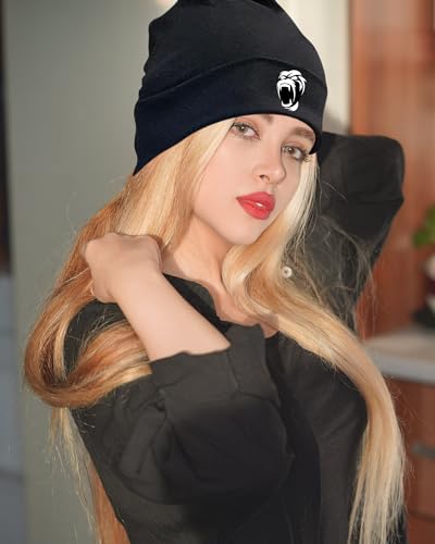 Black Flexible Classic Adult Beanie Cap for Men Women - Warm Knitted Hat for Winter, Chemo Cap Headwear - color: Gorilla Howl