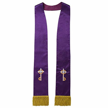 BLESSUME Church Clergy Pastor Cross Embroidered Stole - color: Purple