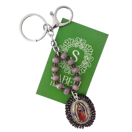 Sabeli Handmade Keychain Clip Holder - Catholic Rosary Bead Prayer - Religious Gifts Men Women - Llavero Catolico Regalo - color: Virgen De Guadalupe Purple