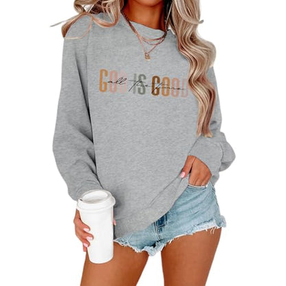 KIEKIECOO God is Good Sweatshirts for Women Christian Faith Sweatshirt Bible Verse Religious Long Sleeve Shirts Pullover - color: Light Gray, size: Small