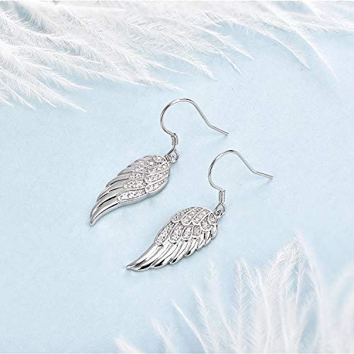 Starchenie Angel Wings Dangle Earrings for Women 925 Sterling Silver Cubic Zirconia Threader Earrings - color: White
