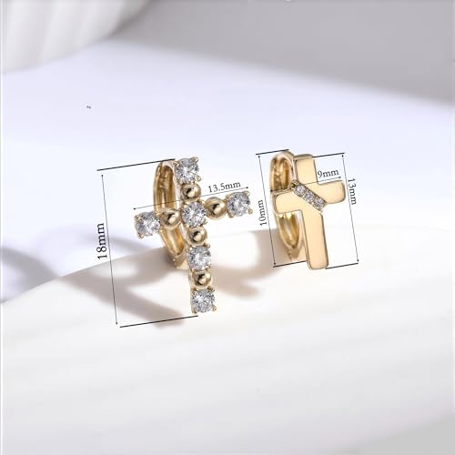 14K Gold Cross Huggie Earrings for Women Hoop Small Cross Earring - color: Gold Cross Hoop Earring