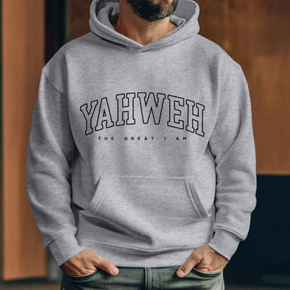 Christian Jesus Hoodies For Men Graphic Yahweh Hoodie Bible Verse God Sweatshirt Religious Faith Cotton Pullover Tops - color: Light Gray, size: XX-Large