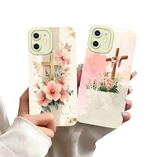 2 Pack Christian Jesus Cross Phone Case for iPhone 12 Case Flower Pattern Shockproof Soft Protective for Women Men Phone Cover Funda for iPhone 12 6.1 Inch - color: Cross, size: for iPhone 12