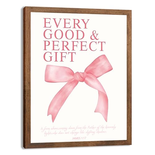 SEHSUVC Pink Bows Bible Verse Christian Canvas Wall Art, Wood Framed Trendy Religious Wall Decor, Cute Coquette Preppy Girls Aesthetic Room Decor Gifts for Bedroom Living Room Home Decor 8x10inch - color: Pink Bow 1:17