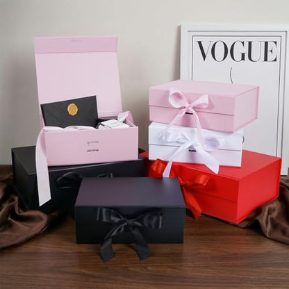 Aimyoo Large Pink Gift Box with Ribbon, 11.5x8.6x4.1 inch Groomsman Proposal Box for Presents with Magnetic Closure Lids, Rectangle Collapsible Luxury Box for Wedding, Christmas, Halloween, Birthday - color: Pink 11.5x8.6x4.1 inch-1Pack
