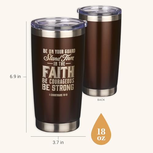 Christian Art Gifts Stainless Steel Double Wall Vacuum Insulated Tumbler 18 oz - color: Brown/Stand Firm