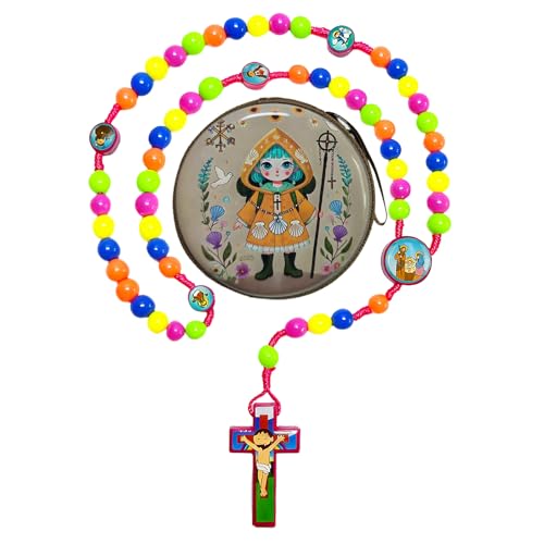 Rosary Beads Rosarios Catolicos, Colorful Plastic with Blue and Red Pendant Crosses, Pocket for Women with Rosary Box, Baptism Easter Gifts - color: Pink, style: J