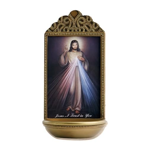 Christian Brands Catholic Holy Water Fount Home Entry Wall or Tabletop Display, 6", Divine Mercy - color: Multicolor