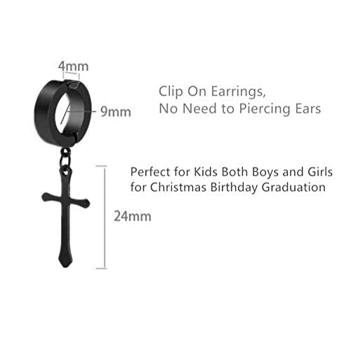 Non-pierced Earrings Set for Men Women Cross Titanium Steel Hoop Dangle Clip On Earring - style: set of black 2