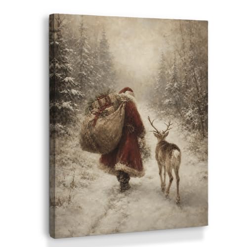 XINCEYWJ Vintage Christmas Santa and Reindeer Wall Art Decor 11x14 Inches - color: santa-5, size: 11x14in