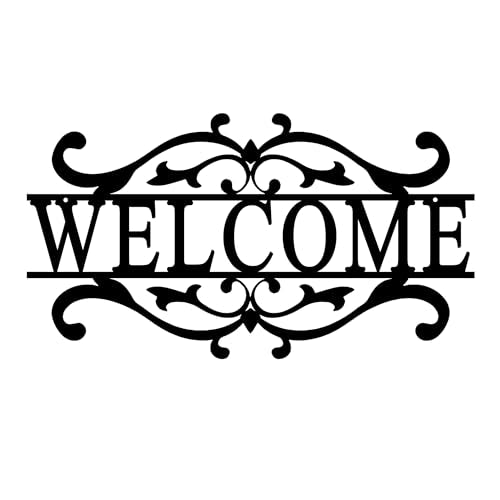 AHYS Metal Welcome Sign for Front Door Front Porch Black Welcome Door Sign for Indoor Outdoor Wall Decor - color: Black