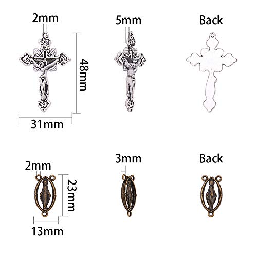 SUNNYCLUE 1 Box 40PCS Easter Holiday Tibetan Style Rosary Cross and Center Miraculous Medal with Alloy Cross Pendants and Oval Chandelier Links for Rosary Beads Necklace Making Mixed Color - color: 40pcs Vintage Style Cross Charms and Linking Charms